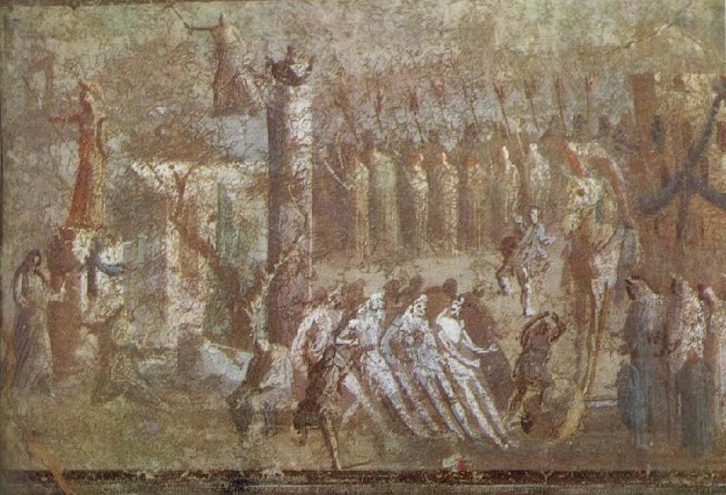  Wall painting from Pompeii showing the story of the Trojan Horse